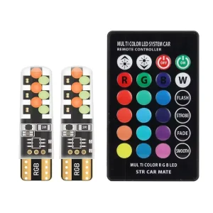 Светодиодные лампы T10 (W5W) RGB COB-12 12V в габариты, посветку номера, подсветку салона