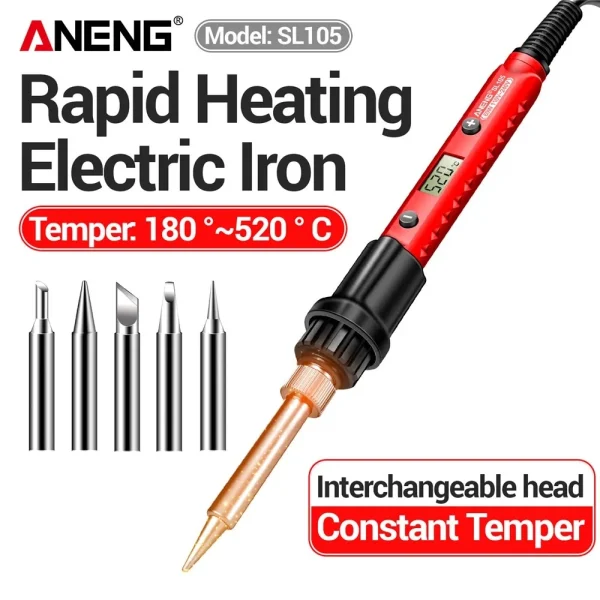 Паяльник ANENG SL105 (60W) с LCD-дисплеем и регулировкой температуры 180–520°C - Image 2