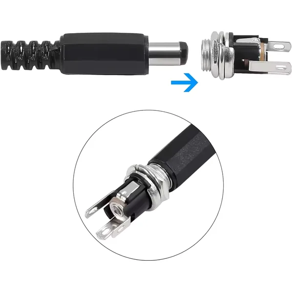 Комплект разъемов питания DC 5.5x2.1 мм (Штекер "Папа" + Гнездо на корпус "Мама") - Image 3