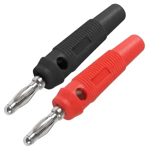 Штекер "банан" 4мм на кабель. Комплект черный + красный, AMASS 25.411, зажим под винт